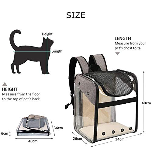 Transportín Mochila Perros Gatos Mascotas - Bolsa Transporte Extensible Plegable Transpirable y Espaciosa con Estructura de Alambre Sólido, Bolsa Portadora para Viaje Aprobada por Aerolínea (Gris)