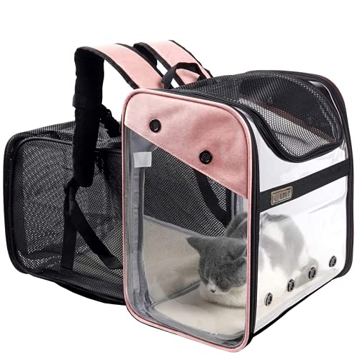 Transportín Mochila Perros Gatos Mascotas - Bolsa Transporte Extensible Plegable Transpirable y Espaciosa con Estructura de Alambre Sólido, Bolsa Portadora para Viaje Aprobada por Aerolínea (Rosa)