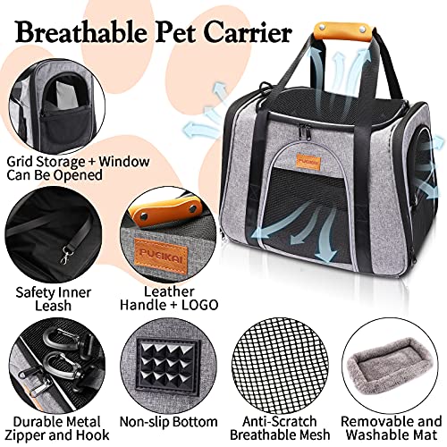 Transportín para Gato, PUEIKAI Bolsa de Transporte Para Gatos y Perros Pequeños, Transportín Perro Plegable Aprobado por la Aerolínea, Transporte de Gato con Correa del Hombro, Cojín Suave y Tazón