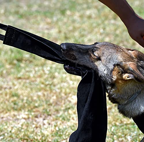 Trapo de mordida de Cuero con 1 Mango de Presa de conducción de Perro de Entrenamiento Negro 65 cm