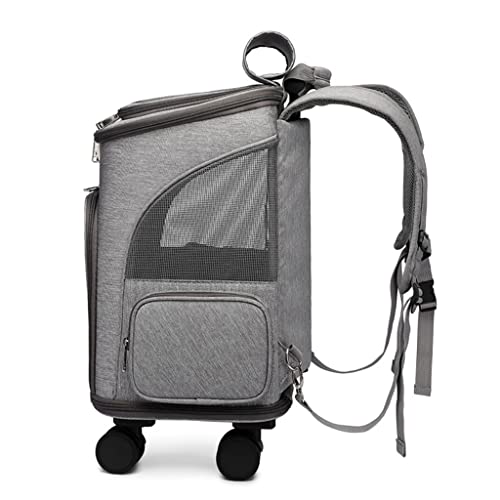 TRB Transportin Gato con Ruedas, Transportin Perro Pequeño Viajes Pet Trolley Backpack Transportin Gato Mochila Trasportines Gato Mochila con Gran Diseño de Espacio (Color : Grey A)