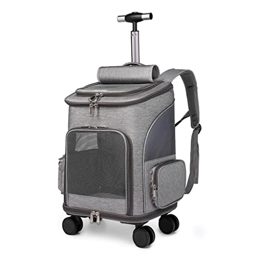 TRB Transportin Gato con Ruedas, Transportin Perro Pequeño Viajes Pet Trolley Backpack Transportin Gato Mochila Trasportines Gato Mochila con Gran Diseño de Espacio (Color : Grey A)