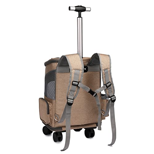 TRB Transportin Perro Pequeño Viajes Pet Trolley Backpack, Transportin Gato con Ruedas Transportin Gato Mochila Trasportines Gato Mochila con Gran Diseño de Espacio (Color : Brown)