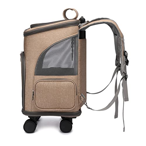 TRB Transportin Perro Pequeño Viajes Pet Trolley Backpack, Transportin Gato con Ruedas Transportin Gato Mochila Trasportines Gato Mochila con Gran Diseño de Espacio (Color : Brown)