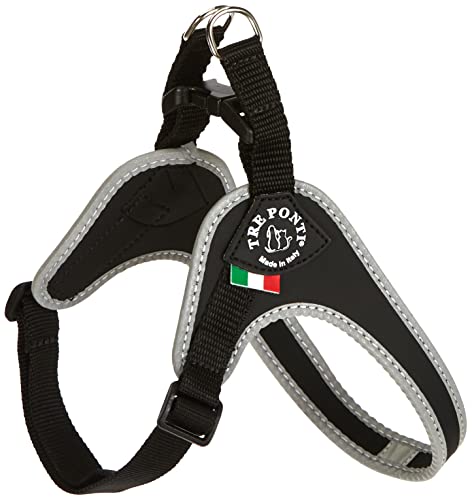 Tre Ponti Fibbia pequeño Perro arnés con Correa Ajustable para el Vientre, 2,5 cm, Color Negro