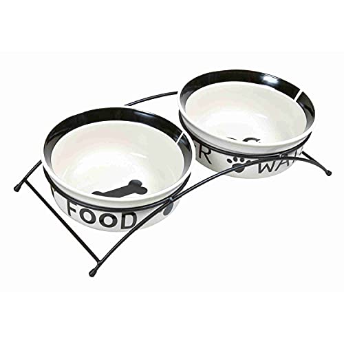 Trixie Eat On Feet - Juego de Cuencos con Soporte, Cerámica, color Blanco/Negro, 2 x 1.6 L, ø20 cm