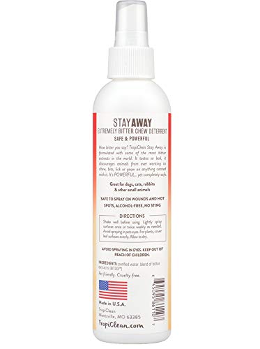 TropiClean Stay Away Spray contra Mordedoras de Objetos para Mascotas - Sin Alcohol - Seguro para Heridas, Muebles y Plantas - Extremadamente Amargo, 236 ml