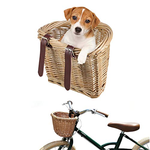 TTBD Cesta De Bicicleta para Mascotas para Mimbre, Bicicletas Pequeño Perro Portador Delantero del Manillar De La Bici Cesta Frontal Desmontable Bicicletas Portador del Perro Cesta