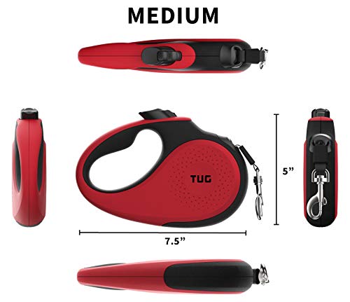 TUG 360° Sin Enredos Correa de Perro Retráctil/Extensible Cinta de Nailon de 5 Metros (Medio, Rojo)