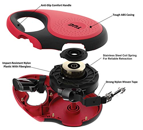 TUG 360° Sin Enredos Correa de Perro Retráctil/Extensible Cinta de Nailon de 5 Metros (Medio, Rojo)