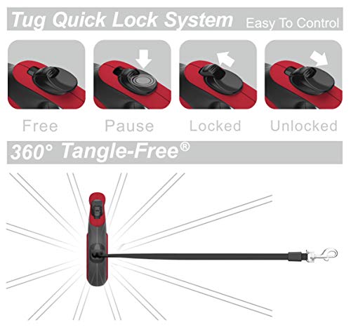 TUG 360° Sin Enredos Correa de Perro Retráctil/Extensible Cinta de Nailon de 5 Metros (Medio, Rojo)