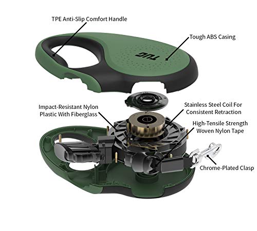 TUG 360° Sin Enredos Correa de Perro Retráctil/Extensible Cinta de Nailon de 5 Metros (Pequeña, Verde)