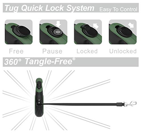 TUG 360° Sin Enredos Correa de Perro Retráctil/Extensible Cinta de Nailon de 5 Metros (Pequeña, Verde)