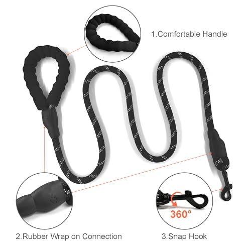 TUNAON Correas para Perros,Correa para Perros de 1.5M/5FT con Mango Suave y Cinta, Reflectante Alta, Adecuado para Perros Medianos y Grandes (M, Negro)