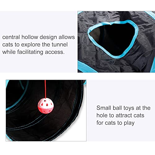 Túnel De 5 Vías para Gatos con Pompones y cascabeles, Tubo Plegable para túnel de Mascotas con Bolsa de Almacenamiento para Gatos, para Gato, Perro, Cachorro, Gatito, Conejo (Interior y Exterior)