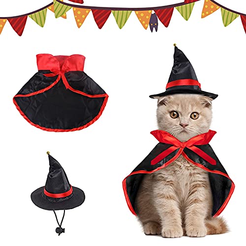 Tuofang Disfraz de Halloween para Mascotas, Disfraz de Mascota de Halloween, Capa de Bruja de Mascotas para Perros y Gatos, Sombrero de Bruja de Mascotas, Ideal para Halloween, Navideño Cosplay