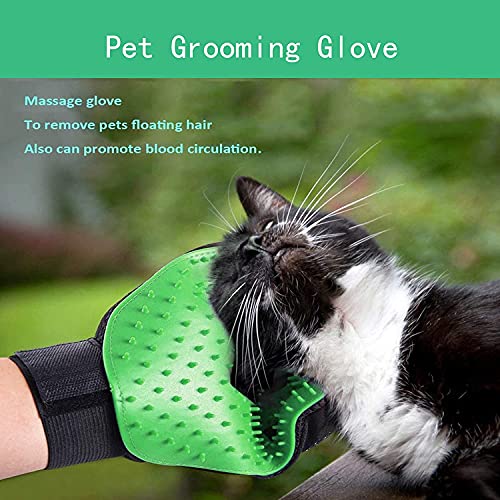 Tuofang Guante de Mascotas, Guante de Mascotas Quita Pelos, Guantes Manopla Masaje, Guante de Aseo para Mascotas con Pulseras de Ajustables, para Perros y Gatos, Pelo Corto Largo (Verde)