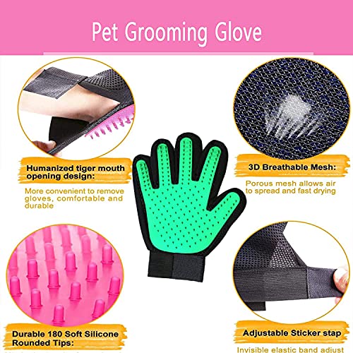 Tuofang Guante de Mascotas, Guante de Mascotas Quita Pelos, Guantes Manopla Masaje, Guante de Aseo para Mascotas con Pulseras de Ajustables, para Perros y Gatos, Pelo Corto Largo (Verde)