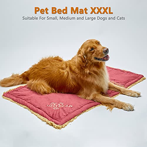 TVMALL Colchoneta para Perros Cama Gatos Reversible Almohadilla para Mascotas Lavable Cojín de Felpa Suaves Exterior viaje Mantas Adecuado para Perros Grandes Medianos y Qequeños, Rojo vino,110 x 70cm