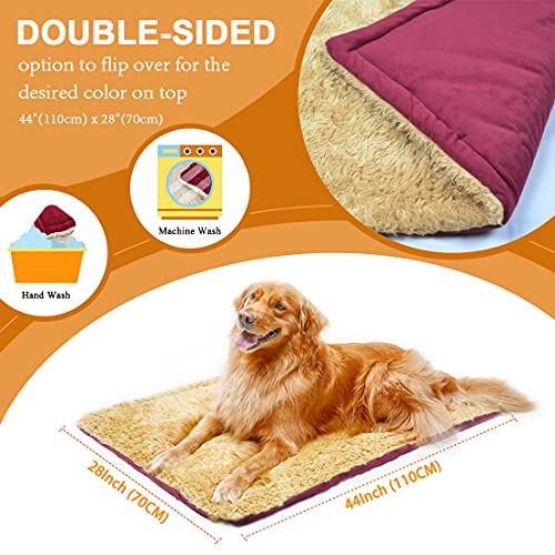 TVMALL Colchoneta para Perros Cama Gatos Reversible Almohadilla para Mascotas Lavable Cojín de Felpa Suaves Exterior viaje Mantas Adecuado para Perros Grandes Medianos y Qequeños, Rojo vino,110 x 70cm