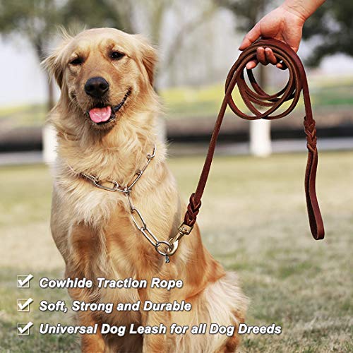 TVMALL Correa de Perro de Cuero para Perros Grandes / Medianos / Pequeños, Trenzado de Cuero Genuino para Entrenamiento de Caminar , para Aventuras al Aire Libre, Senderismo, Camping, Marrón (1.2 m)