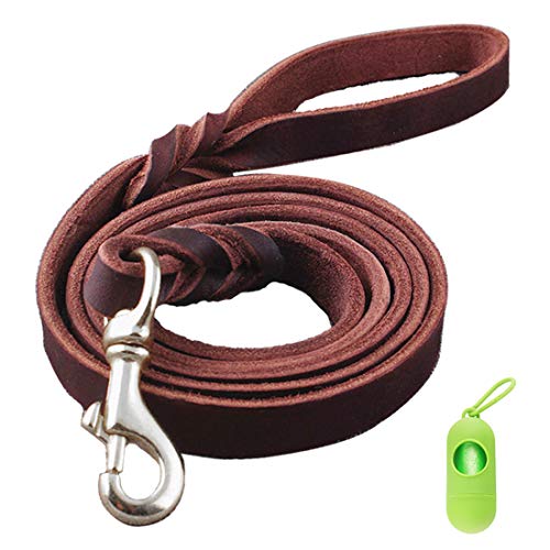 TVMALL Correa de Perro de Cuero para Perros Grandes / Medianos / Pequeños, Trenzado de Cuero Genuino para Entrenamiento de Caminar , para Aventuras al Aire Libre, Senderismo, Camping, Marrón (1.2 m)