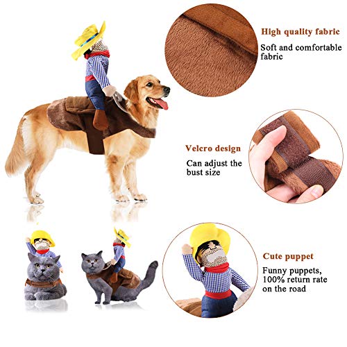 TVMALL Disfraz de perro Mascota Disfraz de Jinete de Vaquero Divertido Disfraz de Jinete de Perro con Ropa de Muñeco y Sombrero para Fiesta Halloween Cosplay - regalo ideal para tu mascota (S)