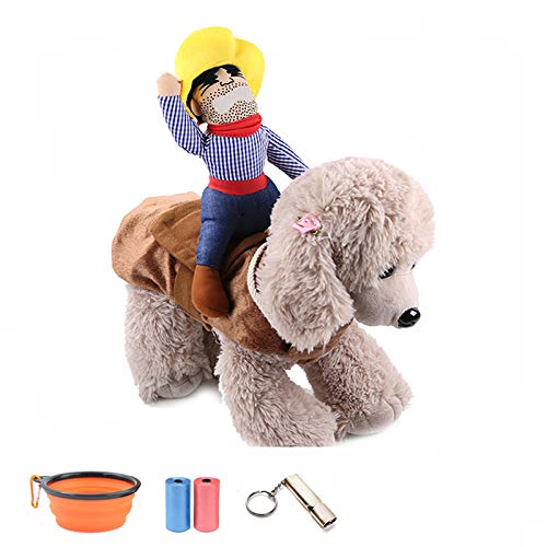 TVMALL Disfraz de perro Mascota Disfraz de Jinete de Vaquero Divertido Disfraz de Jinete de Perro con Ropa de Muñeco y Sombrero para Fiesta Halloween Cosplay - regalo ideal para tu mascota (S)