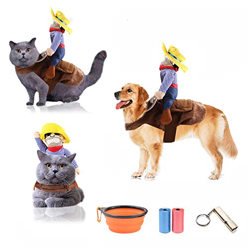 TVMALL Disfraz de perro Mascota Disfraz de Jinete de Vaquero Divertido Disfraz de Jinete de Perro con Ropa de Muñeco y Sombrero para Fiesta Halloween Cosplay - regalo ideal para tu mascota (L)