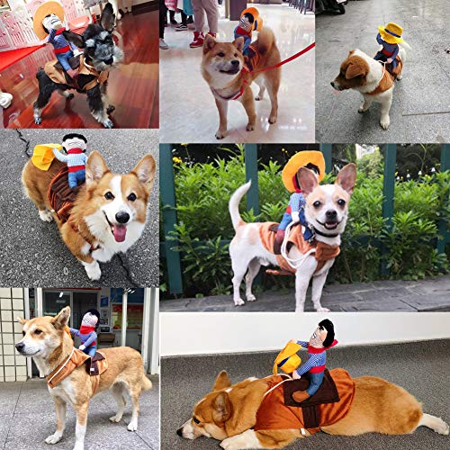 TVMALL Disfraz de perro Mascota Disfraz de Jinete de Vaquero Divertido Disfraz de Jinete de Perro con Ropa de Muñeco y Sombrero para Fiesta Halloween Cosplay - regalo ideal para tu mascota (S)