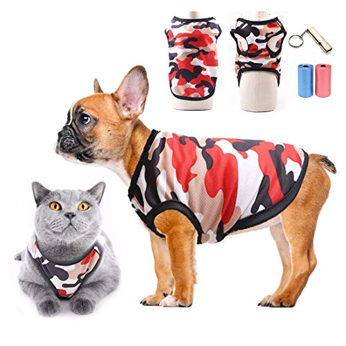 TVMALL Mascota Perro Camiseta Perrito Ropa para Gatos Camisas Deportivas de Camuflaje Malla de Verano Chaleco Transpirable Abrigo de Moda Ropa de Playa Adecuado para Perros y Gatos pequeños (Rojo, S)