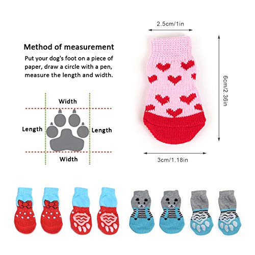 Tyelany Calcetines Para Perros, 3 Juegos Calcetines para Mascotas, Protectores de Patas para Perros, con Silicona Antideslizante, Protector de Pata de Gato para Uso en Interiores, 3 Estilos 12 Pcs (S)