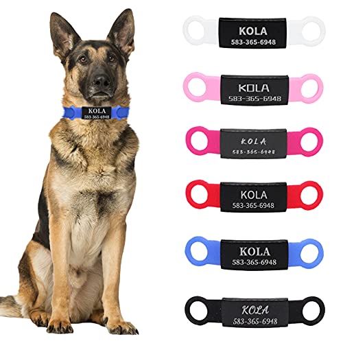 Uiopa Chapa Perro Grabada, 2Pzs Etiquetas de Identificación de Mascotas Personalizadas Acero Inoxidable de Placa Chapas para Perros Gatos Mascota Collar, Grabada Nombre Número de Teléfono (Negro, L)