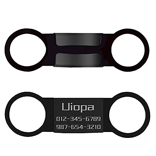 Uiopa Chapa Perro Grabada, 2Pzs Etiquetas de Identificación de Mascotas Personalizadas Acero Inoxidable de Placa Chapas para Perros Gatos Mascota Collar, Grabada Nombre Número de Teléfono (Negro, L)