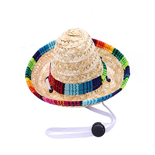 UKCOCO Perro Sombrero Gorro, Ajustable Chihuahua Cosplay Tapa, Sombrero de Paja para Pequeños Perros México Fiestas y Cumpleaños Navidad y Halloween Decoración