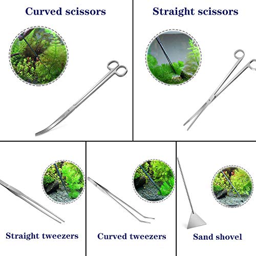 uksunvi Juego de Herramientas de Acuario de 8 Piezas, Herramienta de Acuario de Acero Inoxidable, Pinzas para Plantas de Acuario