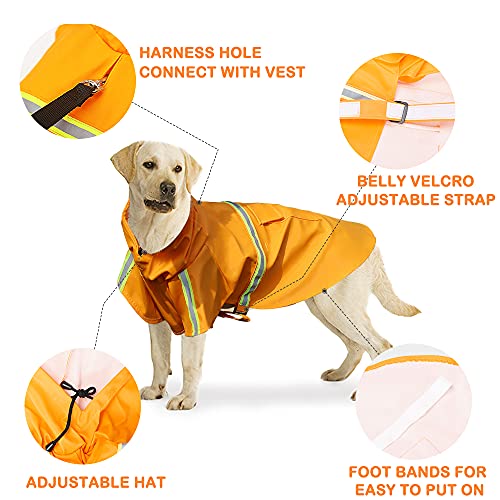 Uktunu Impermeable para Mascotas Ropa para Mascotas Ajustable a Prueba de Agua Chubasquero Perro con Tiras Reflectantes Impermeable para Perros con Capucha para Perro Mediano y Grande PU Amarillo 3XL