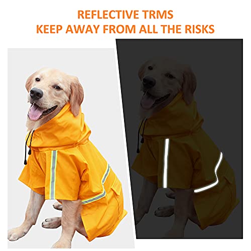 Uktunu Impermeable para Mascotas Ropa para Mascotas Ajustable a Prueba de Agua Chubasquero Perro con Tiras Reflectantes Impermeable para Perros con Capucha para Perro Mediano y Grande PU Amarillo 3XL