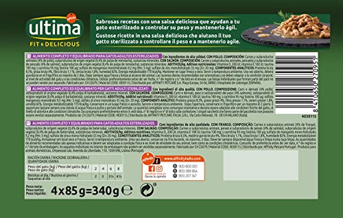 Ultima Comida Húmeda para Gatos con Pollo y Salmón, 4 x 85 gr x 12 (4.08 kg)