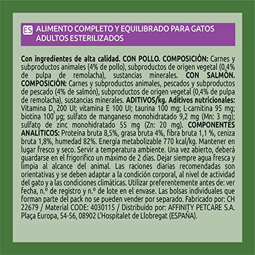 Ultima Comida Húmeda para Gatos con Pollo y Salmón, 4 x 85 gr x 12 (4.08 kg)