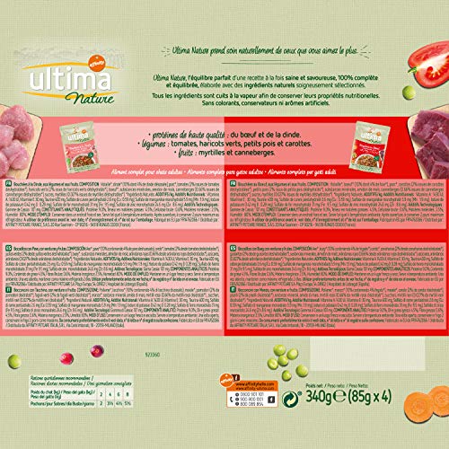 Ultima Nature Comida Húmeda para Gatos con Buey y Pavo, 13 Multipacks de 4 x 85 g, Total: 4.4 kg