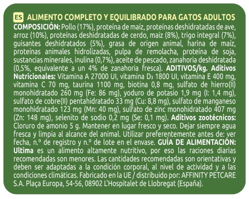 ultima Pienso para Gatos Adultos con Pollo - Pack de 4 x 1.5 kg, Total: 6 kg