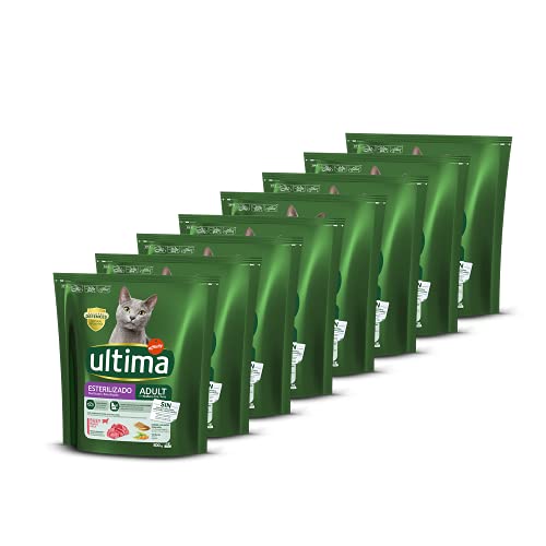 ultima Pienso para Gatos Esterilizados Adultos con Buey, Pack de 8 x 800g - Total: 6.4kg