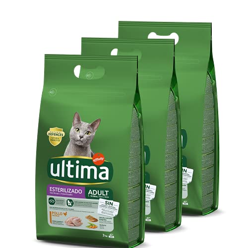 ultima Pienso para Gatos Esterilizados con Pollo - 3 x 3kg: Total 9kg