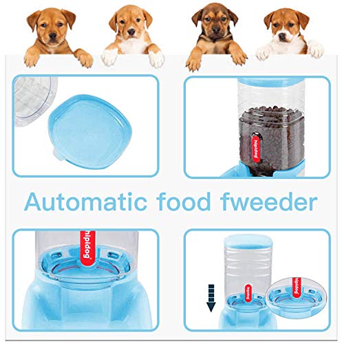 UniqueFit Pets Gatos Perros Riego automático y alimentador de Alimentos 3.8 L con 1 * dispensador de Agua y 1 * alimentador automático para Mascotas (B-Blue)