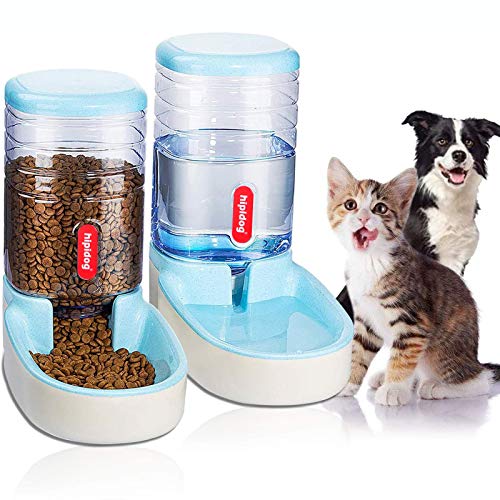 UniqueFit Pets Gatos Perros Riego automático y alimentador de Alimentos 3.8 L con 1 * dispensador de Agua y 1 * alimentador automático para Mascotas (B-Blue)