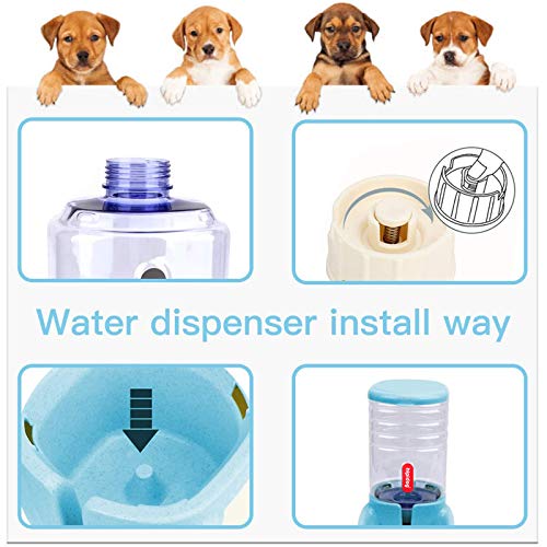 UniqueFit Pets Gatos Perros Riego automático y alimentador de Alimentos 3.8 L con 1 * dispensador de Agua y 1 * alimentador automático para Mascotas (B-Blue)