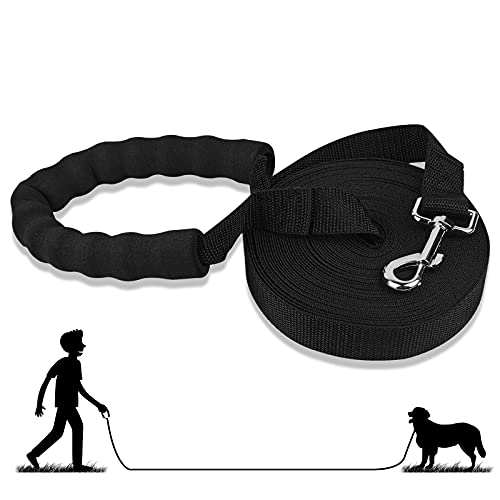 URAQT Correas para Perros, 10m Correa de Entrenamiento, Correas Antitirones, Cuerda para Manos Libres con Mango Acolchado, Negra