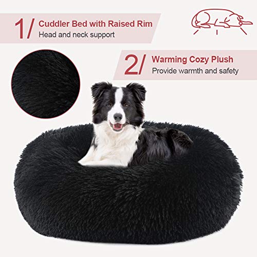 Vanansa Cama para gatos pequeña para invierno, cama para perros pequeños, cama para perros, mullida y cálida, redonda para gatos, perritos, negro, 40 cm