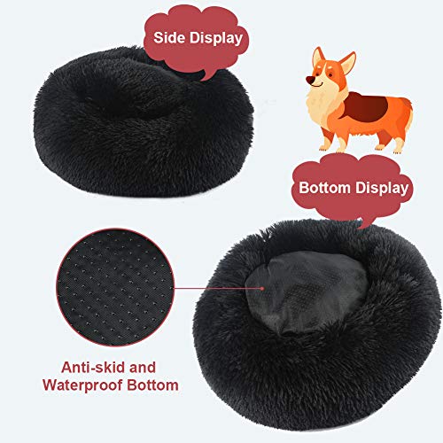 Vanansa Cama para gatos pequeña para invierno, cama para perros pequeños, cama para perros, mullida y cálida, redonda para gatos, perritos, negro, 40 cm